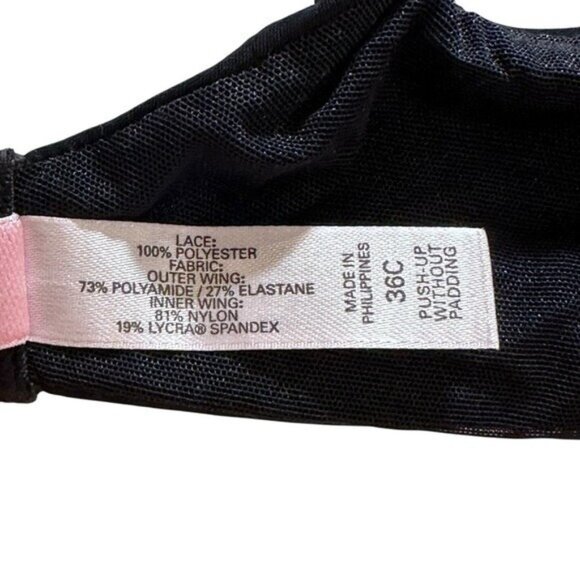 Victoria's Secret 36C Bra Very Sexy Push Up Without Padding Black Lace Floral - Picture 5 of 8